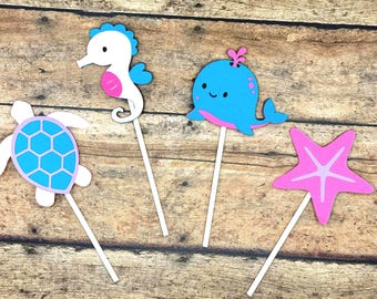 Under the Sea Cupcake Toppers, Mermaid Party Decor (1.5-2.25 inch)