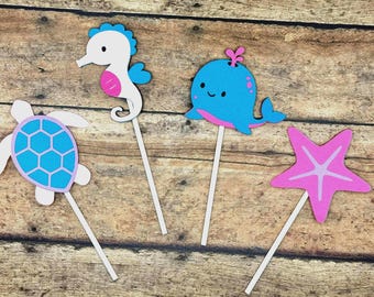 Under the Sea Cupcake Toppers, Mermaid Party Decor (1.5-2.25 inch)