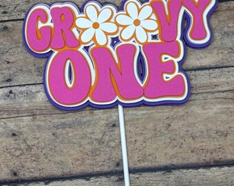 Groovy One First Birthday Cake Topper, 70s Retro Floral Design (Custom Made)