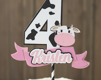 Personalized Cow Cake Topper, Farm Birthday Party, Custom Name Banner