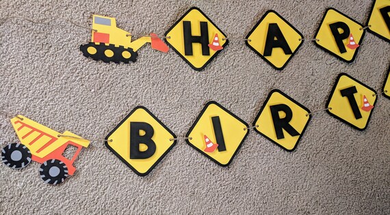 Construction Happy Birthday Banner Construction Banner Etsy