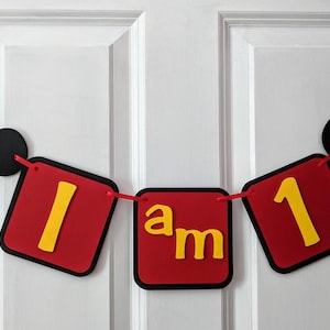 Mickey Mouse I Am One Banner, Mickey Mouse High Chair Banner, Mickey Mouse Birthday Banner