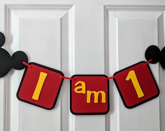 Pancarta "Soy uno" de Mickey Mouse, Mickey Mouse, pancarta de trona de Mickey Mouse, pancarta de cumpleaños de Mickey Mouse