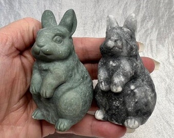 Green and Gray Jade Bunny Crystal Carving