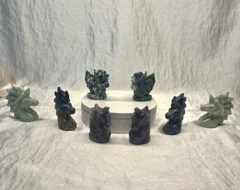 Unicorn Carvings-Green Jade, Sodalite, Moss Agate and Chevron Amethyst *Clearance*