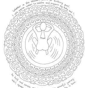Water birth art - Pregnancy colouring and affirmations - Digital download