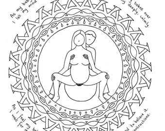 Letting go in birth - Pregnancy colouring image - Digital download