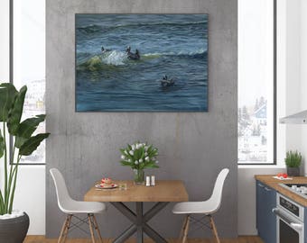 Early Morning Swim / Pelicans on the Ocean - 16" x 20" Poster Art Print of Original Painting