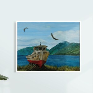 Weathered Fishing Boat Print 16 x 20 Poster Art Print of Original Painting image 1