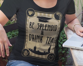 Steampunk Tea Lover 'Ladies Fit' Organic Cotton T-shirt - Eco Friendly, Ethical, Sustainable - Eco Tee Steampunk t-shirt
