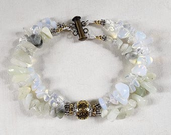 Ethereal Jade & Opalite Chip Bracelet – Double Strand Boho Chic
