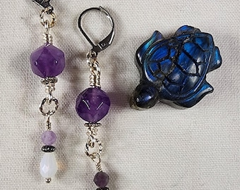Handmade Amethyst & Opalite Dangle Earrings – Stainless Steel Leverback