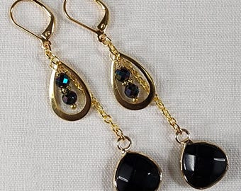 Elegant Gold and Black Dangle Earrings
