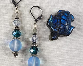 Handmade Labradorite and Blue Crystal Drop Earrings