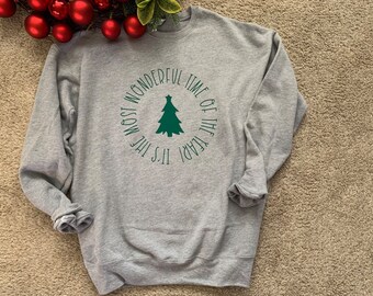 Most Wonderful Time of the Year Sweatshirt, Christmas Tree Crewneck, Women’s Christmas Sweatshirt