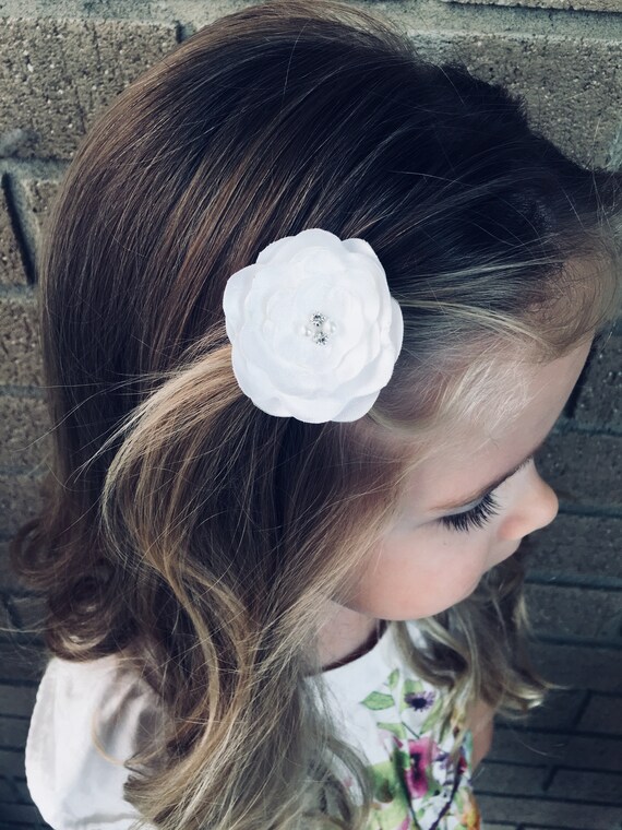White Flower Hair Clip White Hair Clip Satin Flower Hair Etsy