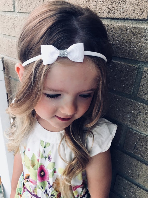 white hair bow headband