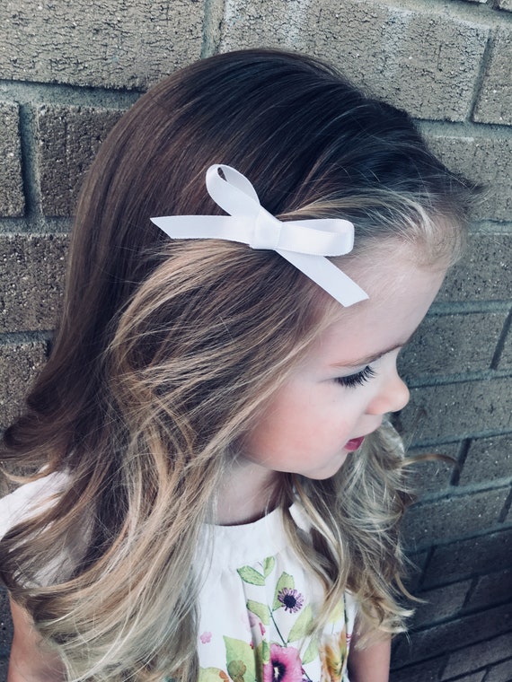 White Satin Bow Headband White Bow Headband Baptism Etsy