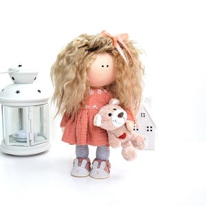 Handmade Doll with Teddy Bear  best present for Christmas Cajun color dress Gift for Her Doll Collectible Doll Art Doll