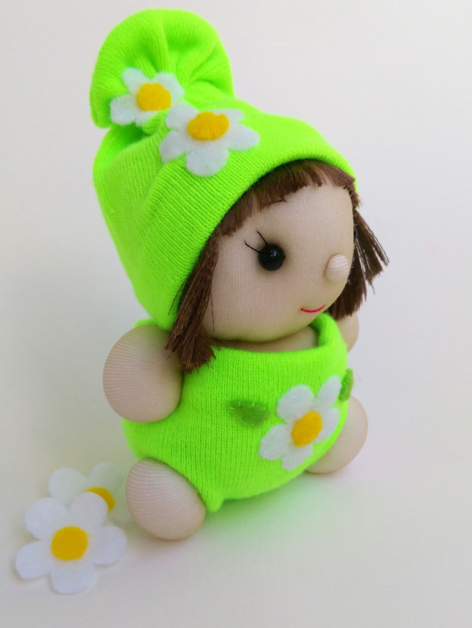Handmade Doll From Socks Daisy Girl, Decorative Doll, Sock Toy, Sock