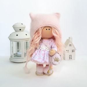 Tilda DOLL  Pink Doll Doll Handmade Interior  Doll in Dress Heirloom Doll Fabric Art Doll Gift Collectible doll  Unique  Present Cotton Toy