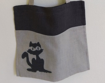 Tote bag   Linen tote bag   Handbag  Shopping bag  Beach bag Grey cat