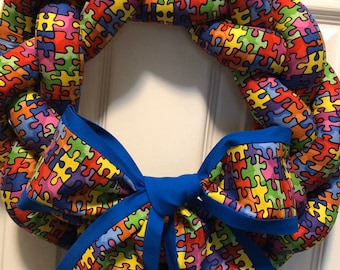 Autism Wreath - Puzzle Pieces Wreath - Home Decor - Door Decorations - Door Hangers - Handmade - Door Decor