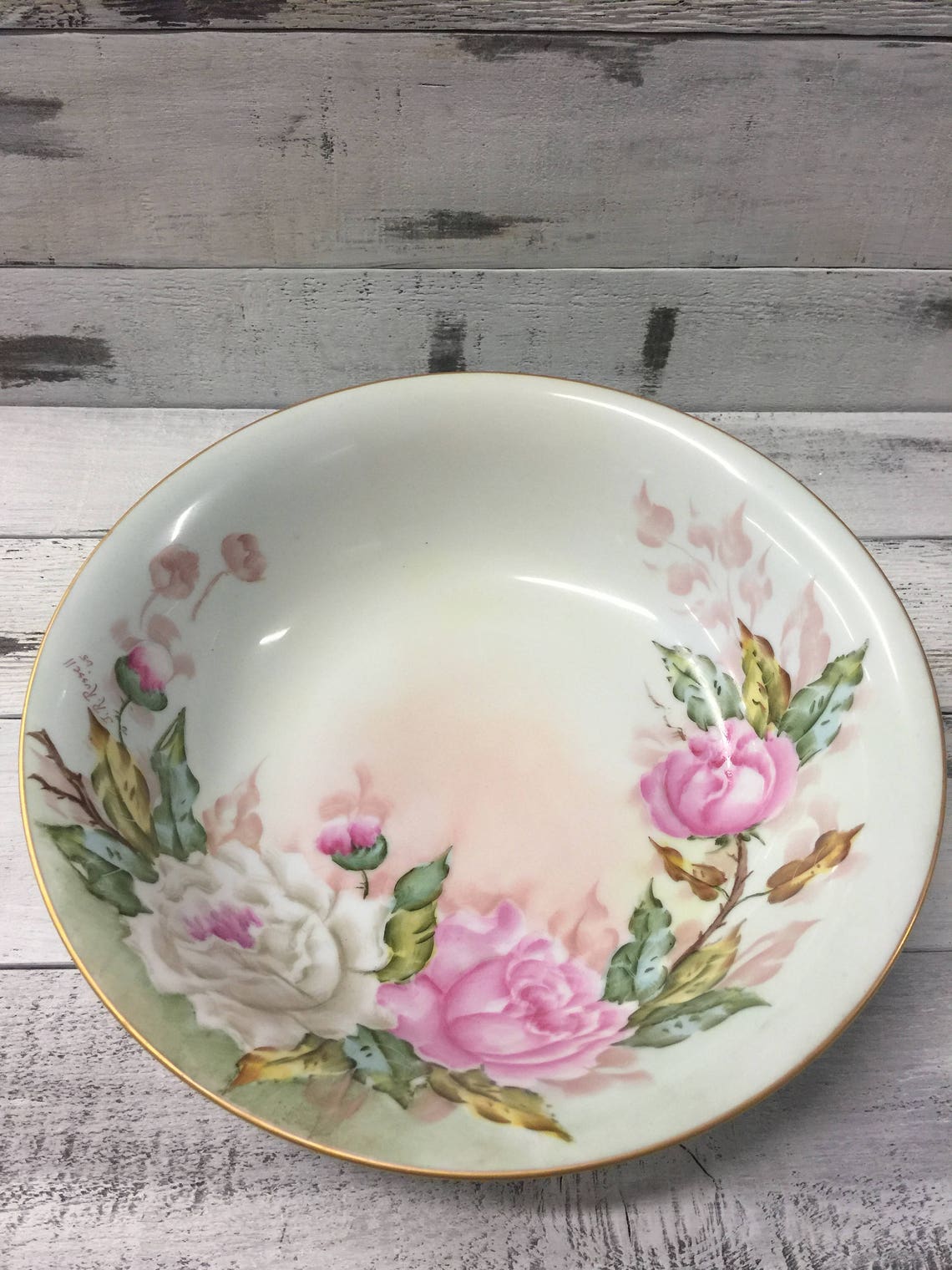 Hand Painted Pastel Floral China Serving Bowl Etsy