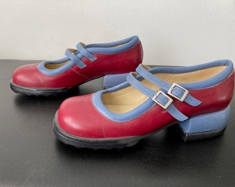 John Fluevog two tone, two strap mary janes. Pristine condition