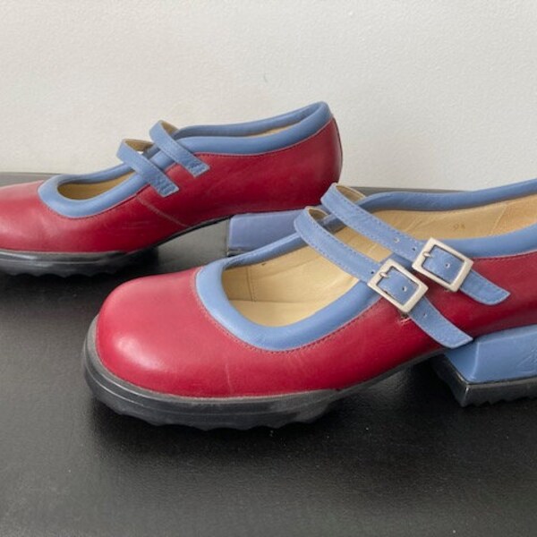 John Fluevog two tone, two strap mary janes. Pristine condition