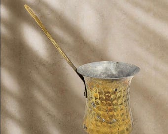 Vintage gehamerd messing Turkse koffiepot Cezve lange steel Boho keukendecor