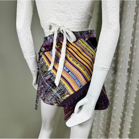 Handmade Patchwork Wrap Mini Skirt Embroidered Co… - image 4