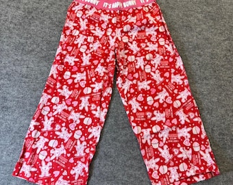 Pantalones capri de pijama con estampado gráfico rojo y rosa de Happy Bunny Y2K, talla pequeña