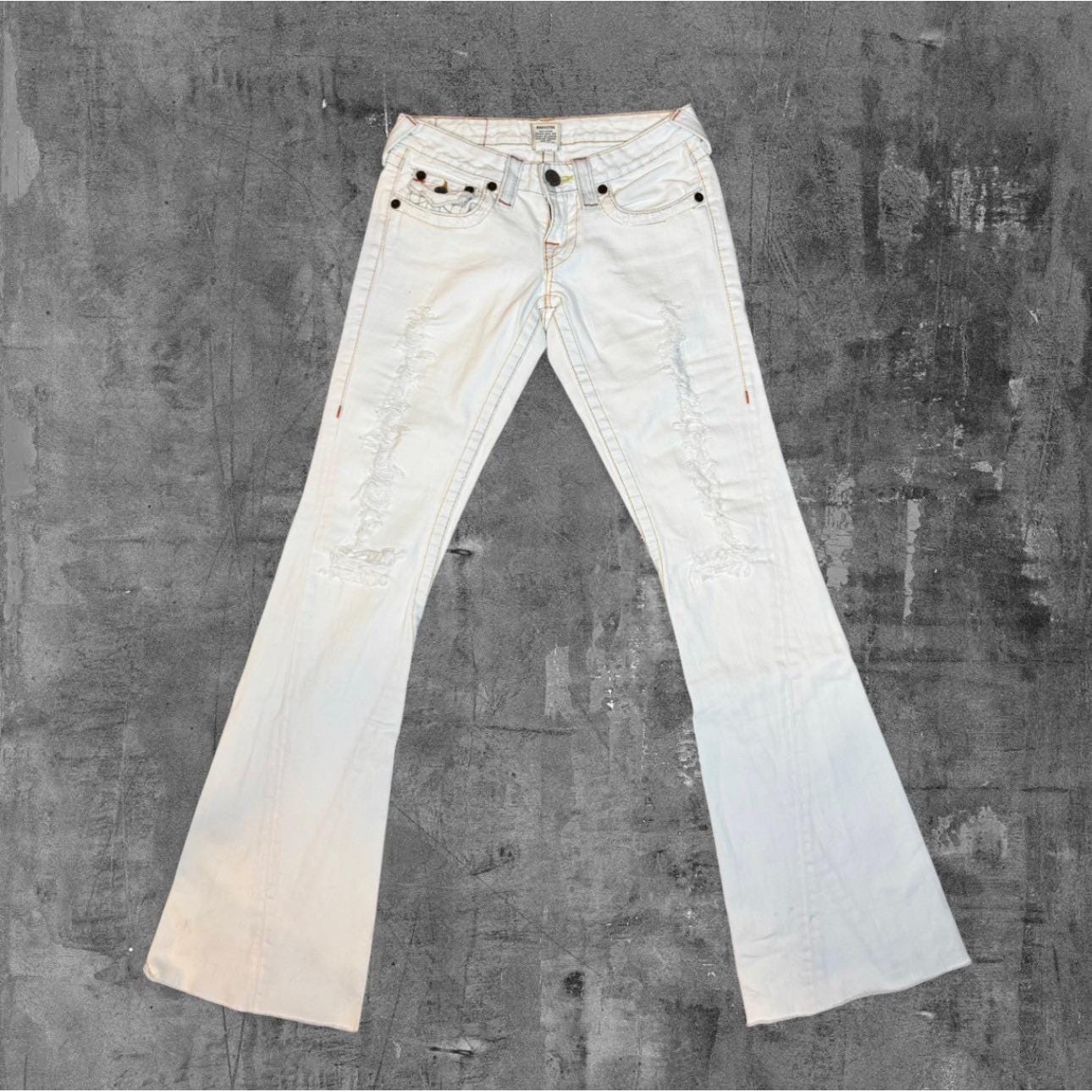 True Religion White Y2K Low Rise Flare Jeans 25x32 Made in USA