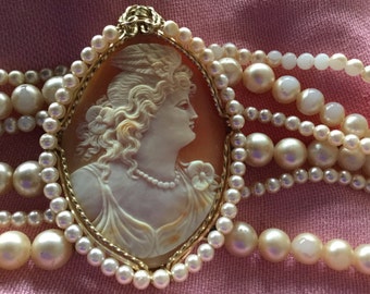 Bridal Cameo choker necklace, antique cameo necklace, wedding cameo pearl choker, wedding statement necklace