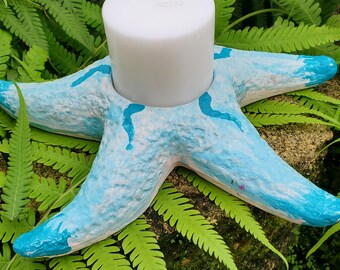 Hand crafted ceramic starfish candle holder 10" across