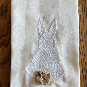 Easter/Spring: Linen Look Fringed Bunny Hand Towel