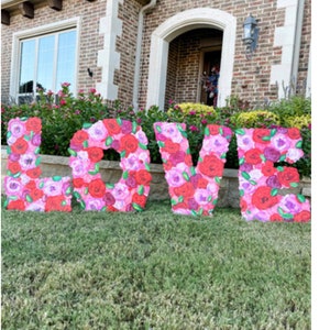 Valentines Day: Large LOVE Letters with Flowers Red and Pink Glittered Stake