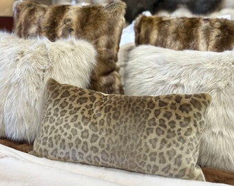 Faux Fur Leopard Rectangle Pillow 12”x22”, Pillow Form Included, Accent pillow