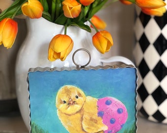 Easter/Spring: Chick & Eggs Galvanized Framed Mini Pic