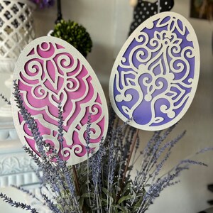 Spring Collection: Set of 2 Lace Easter Eggs Purple and Pink