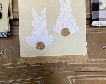 Easter/Spring:  Embroidered Cream & White Bunny Table Runner