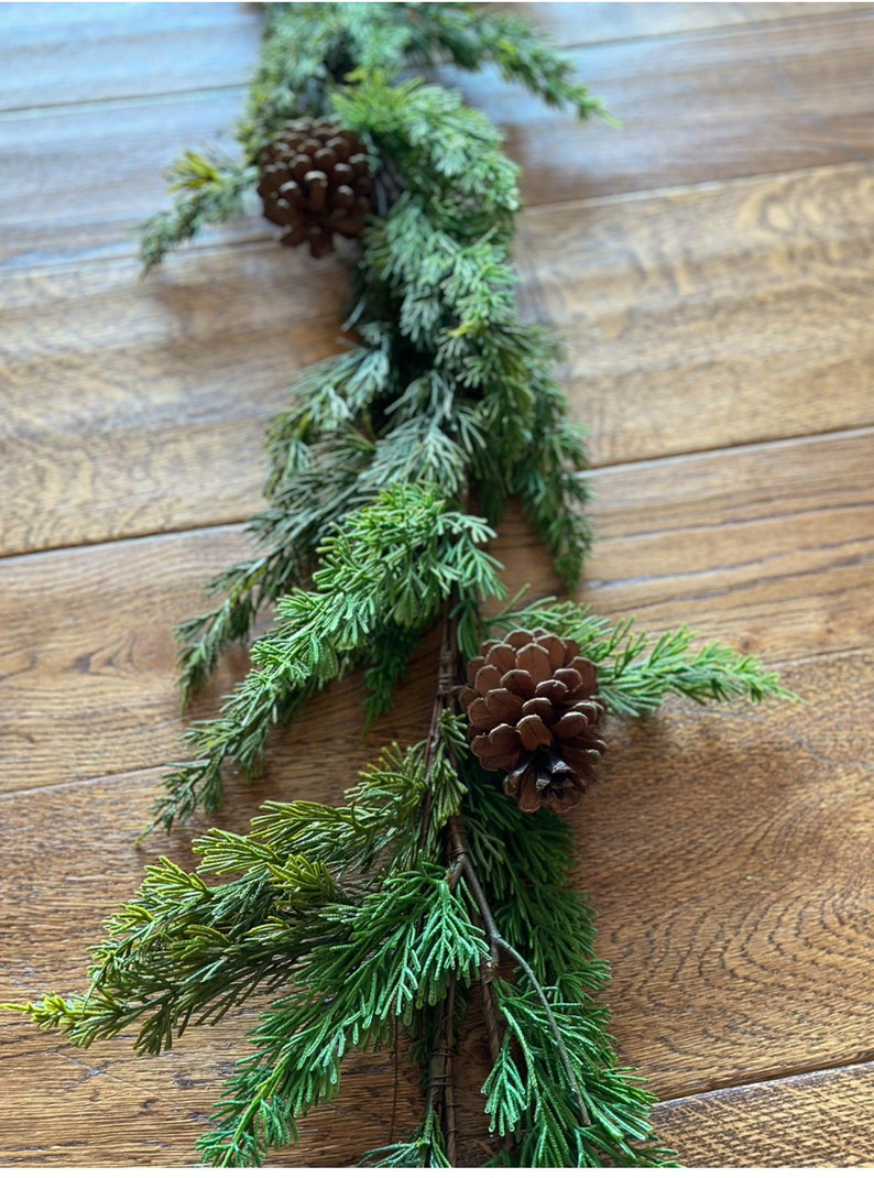 Christmas: Real Touch Pine Christmas Garland with Pinecones image 2