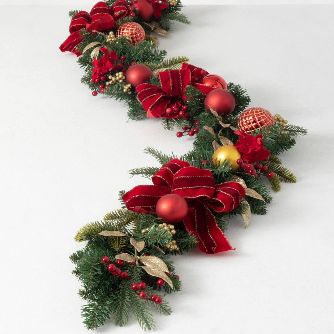 Christmas: Elegant Red and Gold Christmas Pine Garland - Etsy