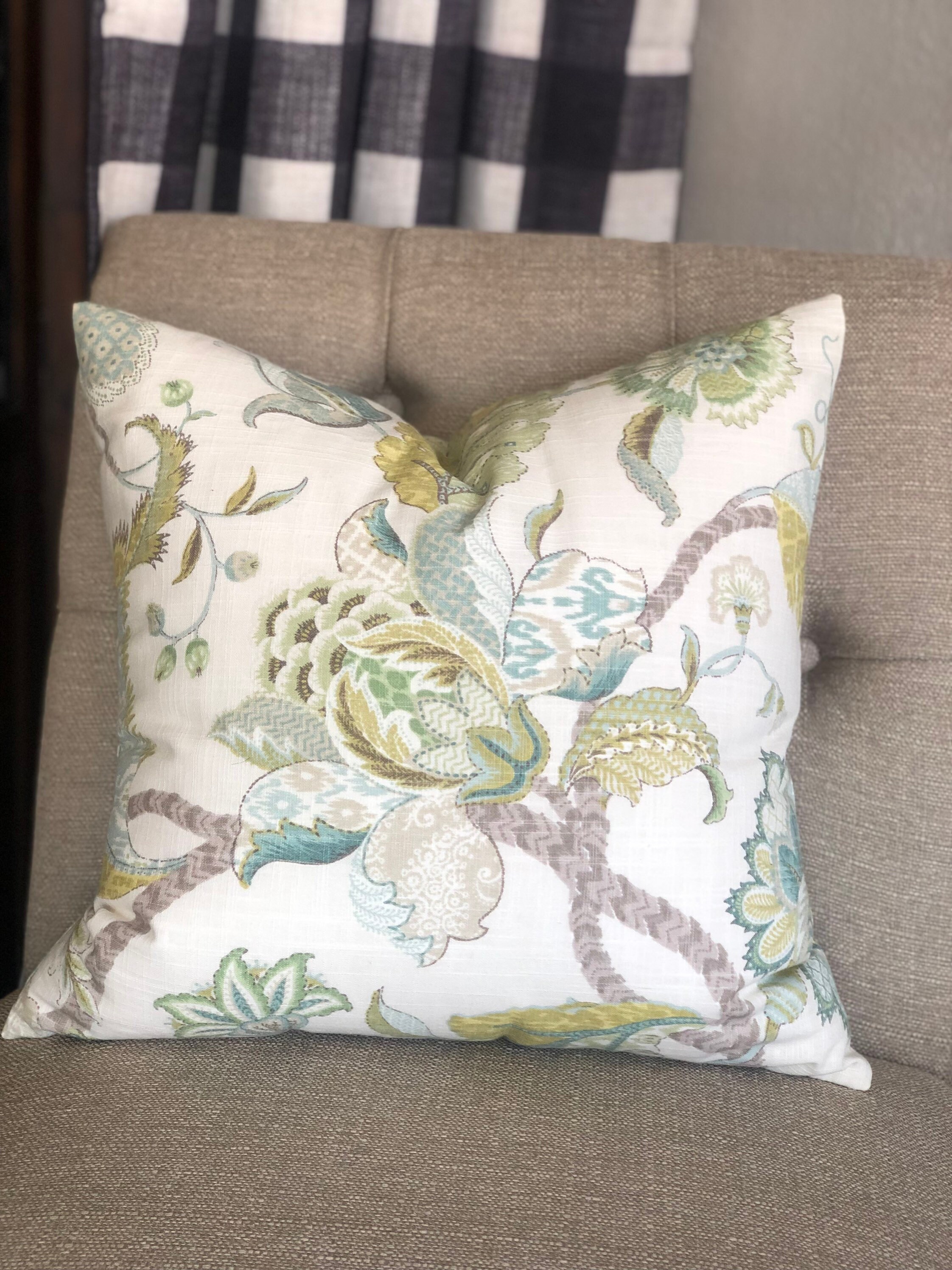 Teal Blue Jacobean Floral Throw Pillow by World Market