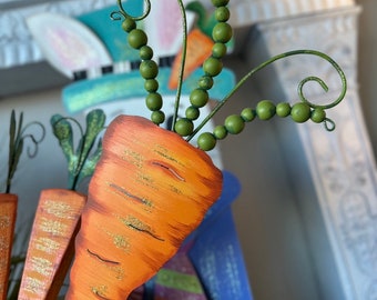 Spring Collection: Beaded Carrot Metal Outdoor or Indoor Stake