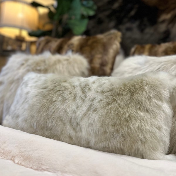 Faux Fur Lynx Rectangle Pillow