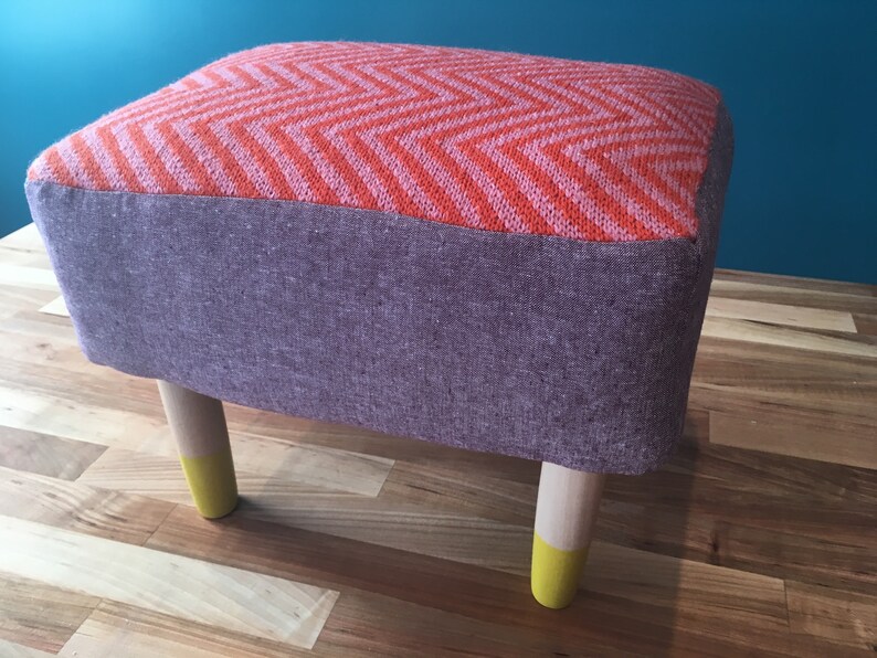 Knit chevron footstool in pink orange /& purple