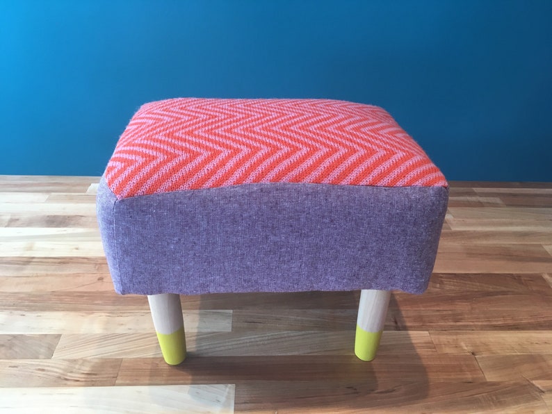 Knit chevron footstool in pink orange /& purple