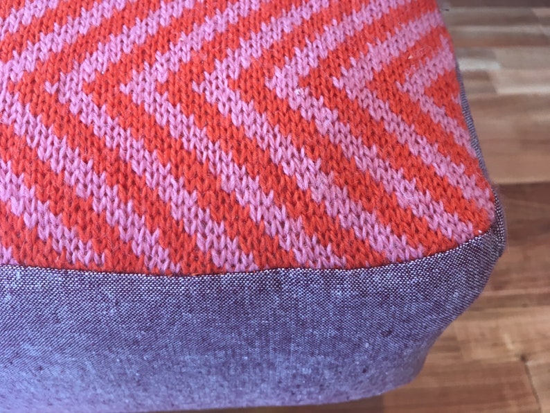 Knit chevron footstool in pink orange /& purple